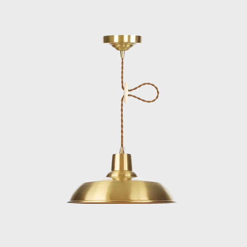 1-Bulb Ceiling Pendant Warehouse Barn Shade Metallic Adjustable Suspension Lighting in Gold Clearhalo 'Art Deco Pendants' 'Cast Iron' 'Ceiling Lights' 'Ceramic' 'Crystal' 'Industrial Pendants' 'Industrial' 'Metal' 'Middle Century Pendants' 'Pendant Lights' 'Pendants' 'Tiffany' Lighting' 808790