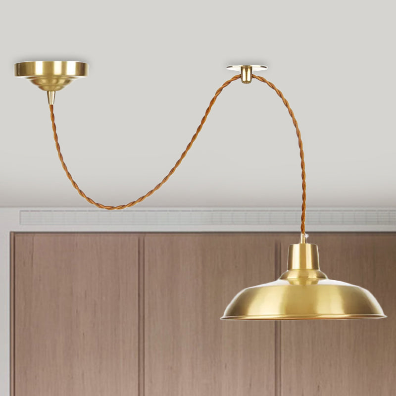 1-Bulb Ceiling Pendant Warehouse Barn Shade Metallic Adjustable Suspension Lighting in Gold Gold B Clearhalo 'Art Deco Pendants' 'Cast Iron' 'Ceiling Lights' 'Ceramic' 'Crystal' 'Industrial Pendants' 'Industrial' 'Metal' 'Middle Century Pendants' 'Pendant Lights' 'Pendants' 'Tiffany' Lighting' 808792