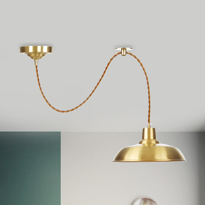 1-Bulb Ceiling Pendant Warehouse Barn Shade Metallic Adjustable Suspension Lighting in Gold Clearhalo 'Art Deco Pendants' 'Cast Iron' 'Ceiling Lights' 'Ceramic' 'Crystal' 'Industrial Pendants' 'Industrial' 'Metal' 'Middle Century Pendants' 'Pendant Lights' 'Pendants' 'Tiffany' Lighting' 808793