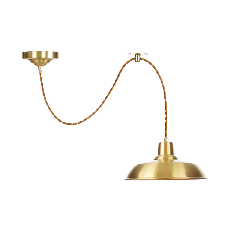 1-Bulb Ceiling Pendant Warehouse Barn Shade Metallic Adjustable Suspension Lighting in Gold Clearhalo 'Art Deco Pendants' 'Cast Iron' 'Ceiling Lights' 'Ceramic' 'Crystal' 'Industrial Pendants' 'Industrial' 'Metal' 'Middle Century Pendants' 'Pendant Lights' 'Pendants' 'Tiffany' Lighting' 808794
