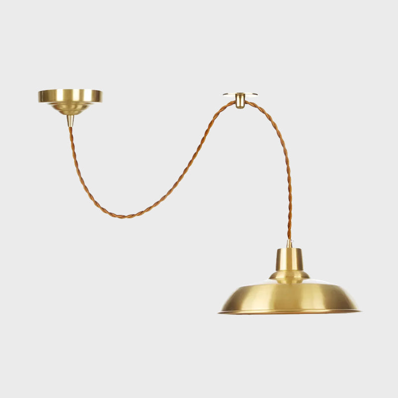 1-Bulb Ceiling Pendant Warehouse Barn Shade Metallic Adjustable Suspension Lighting in Gold Clearhalo 'Art Deco Pendants' 'Cast Iron' 'Ceiling Lights' 'Ceramic' 'Crystal' 'Industrial Pendants' 'Industrial' 'Metal' 'Middle Century Pendants' 'Pendant Lights' 'Pendants' 'Tiffany' Lighting' 808795