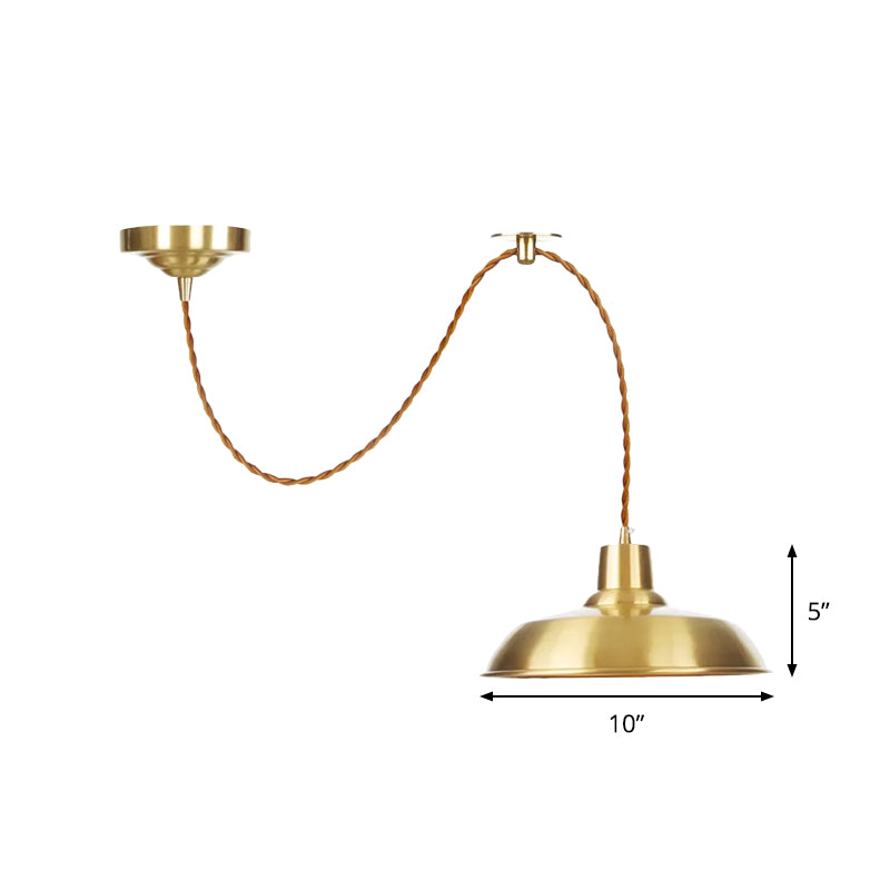 1-Bulb Ceiling Pendant Warehouse Barn Shade Metallic Adjustable Suspension Lighting in Gold Clearhalo 'Art Deco Pendants' 'Cast Iron' 'Ceiling Lights' 'Ceramic' 'Crystal' 'Industrial Pendants' 'Industrial' 'Metal' 'Middle Century Pendants' 'Pendant Lights' 'Pendants' 'Tiffany' Lighting' 808796