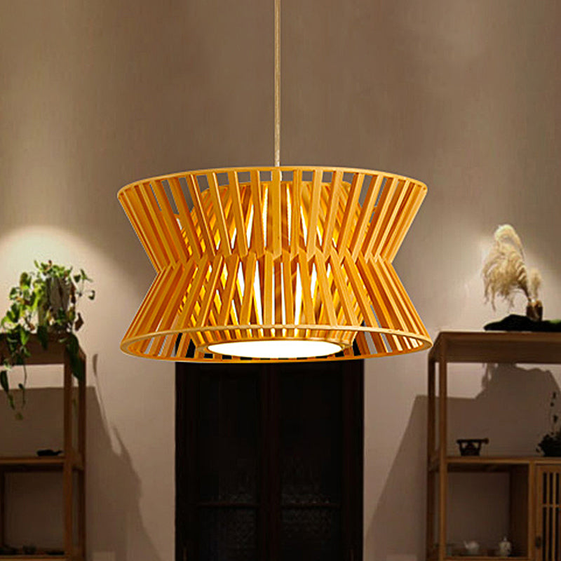 Curvaceous Wood Pendant Light Asian 1-Light 16"/19.5" Wide Beige Suspended Lighting Fixture Clearhalo 'Ceiling Lights' 'Pendant Lights' 'Pendants' Lighting' 809209
