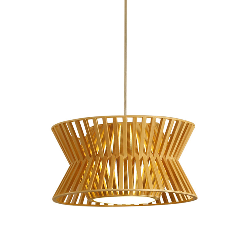 Curvaceous Wood Pendant Light Asian 1-Light 16"/19.5" Wide Beige Suspended Lighting Fixture Clearhalo 'Ceiling Lights' 'Pendant Lights' 'Pendants' Lighting' 809211