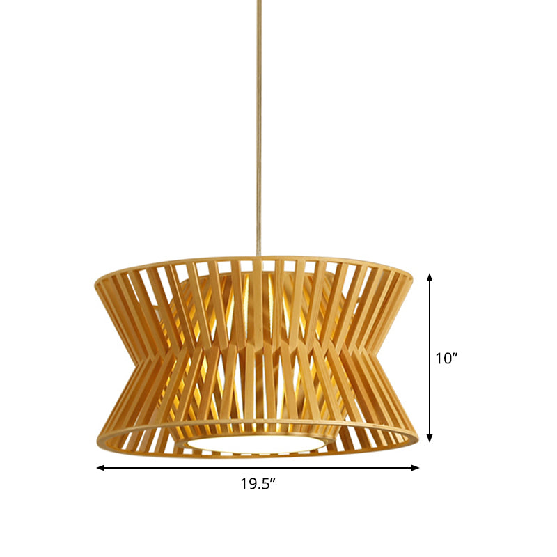 Curvaceous Wood Pendant Light Asian 1-Light 16"/19.5" Wide Beige Suspended Lighting Fixture Clearhalo 'Ceiling Lights' 'Pendant Lights' 'Pendants' Lighting' 809214