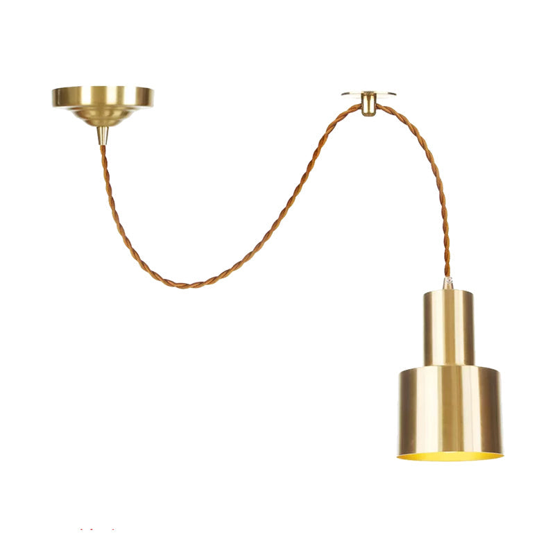 1 Light Cylinder Hanging Pendant Light Industrial Gold Metallic Adjustable Ceiling Hang Fixture Clearhalo 'Art Deco Pendants' 'Cast Iron' 'Ceiling Lights' 'Ceramic' 'Crystal' 'Industrial Pendants' 'Industrial' 'Metal' 'Middle Century Pendants' 'Pendant Lights' 'Pendants' 'Tiffany' Lighting' 809288