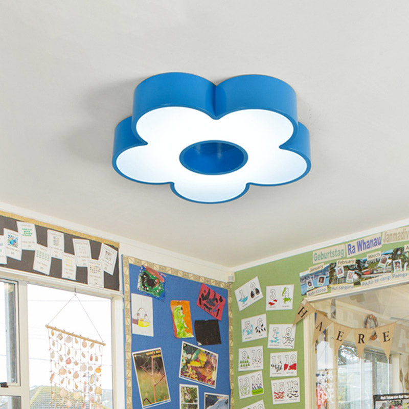 Acrylic Flower Flush Light Creative Red/Yellow/Blue Led Close to Ceiling Light for Kindergarten Blue Clearhalo 'Ceiling Lights' 'Close To Ceiling Lights' 'Close to ceiling' 'Flush mount' Lighting' 810000
