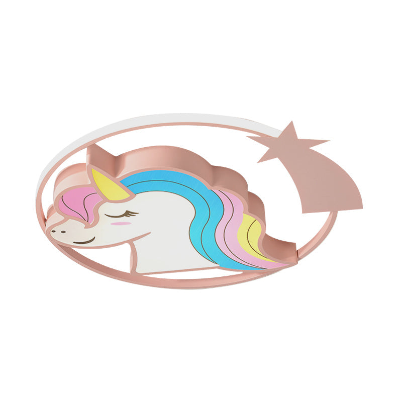Cartoon Giraffe/Unicorn Flush Light Iron Children Bedroom LED Flush Mount Lighting Fixture in Pink/Yellow/Blue Clearhalo 'Ceiling Lights' 'Close To Ceiling Lights' 'Close to ceiling' 'Flush mount' Lighting' 810212
