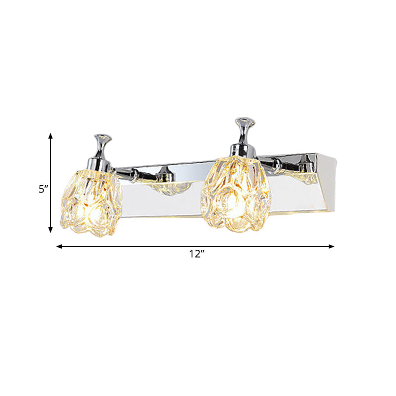 Chrome 1/2/3-Light Vanity Light Fixture Minimal Faceted Crystal Flower Wall Sconce in Warm/White Light Clearhalo 'Modern wall lights' 'Modern' 'Vanity Lights' 'Wall Lights' Lighting' 812099