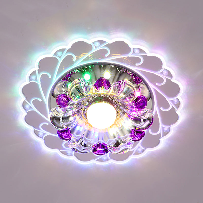Clear Beveled Crystal Flush Ceiling Light Bloom LED Modern Flushmount Lighting in Warm/Multi Color Light for Corridor Clearhalo 'Ceiling Lights' 'Close To Ceiling Lights' 'Close to ceiling' 'Flush mount' Lighting' 812132