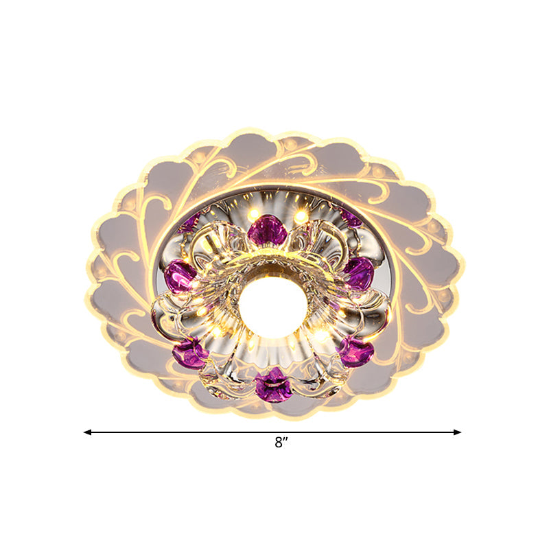 Clear Beveled Crystal Flush Ceiling Light Bloom LED Modern Flushmount Lighting in Warm/Multi Color Light for Corridor Clearhalo 'Ceiling Lights' 'Close To Ceiling Lights' 'Close to ceiling' 'Flush mount' Lighting' 812133