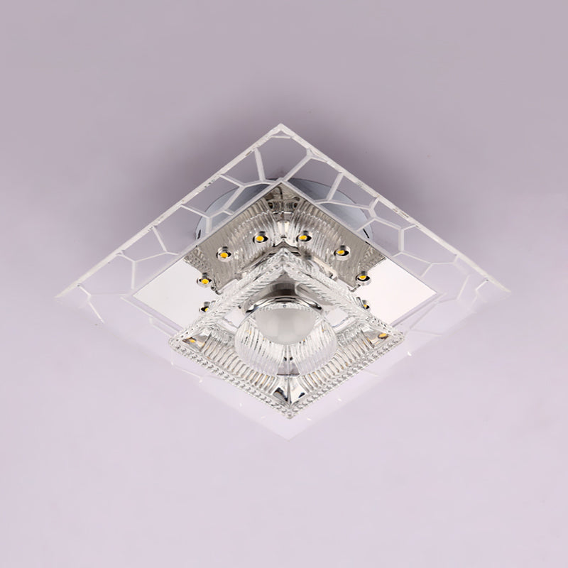 White Square Flushmount Ceiling Fixture Modernism Clear Prism Crystal LED Corridor Flush Light Clearhalo 'Ceiling Lights' 'Close To Ceiling Lights' 'Close to ceiling' 'Flush mount' Lighting' 812156