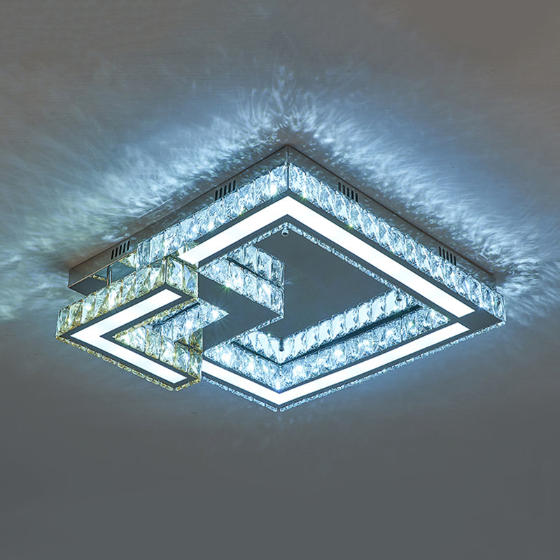 Square Bedroom Flushmount Lighting Modernist Clear Crystal LED Chrome Flush Mount Light Clearhalo 'Ceiling Lights' 'Close To Ceiling Lights' 'Close to ceiling' 'Flush mount' Lighting' 812160