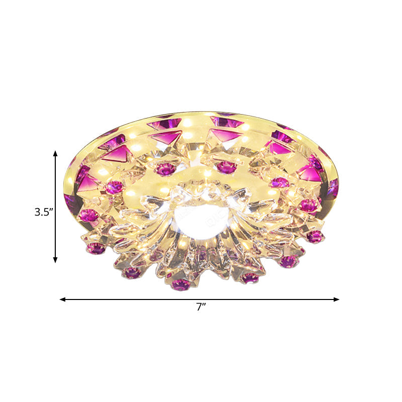 Beveled Crystal Tiered Flower Flush Mount Lamp Modernism LED Hallway Ceiling Light Fixture in Purple Clearhalo 'Ceiling Lights' 'Close To Ceiling Lights' 'Close to ceiling' 'Flush mount' Lighting' 812177