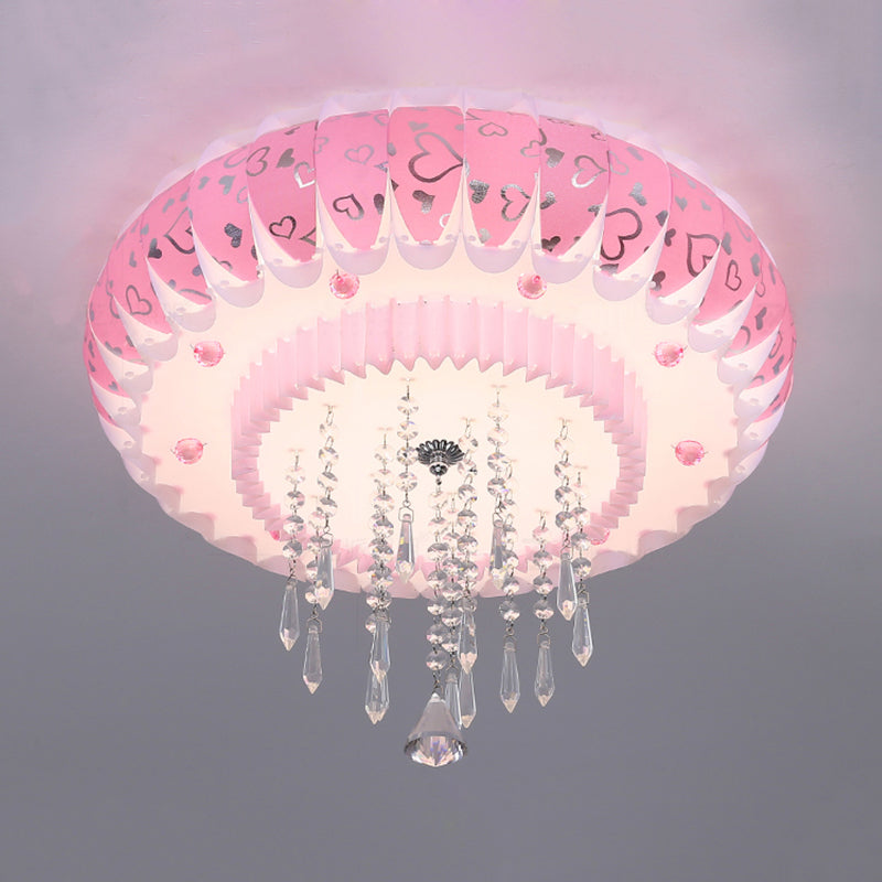 LED Clear Crystal Flush Mount Modernism Pink Finish Drum Shade Living Room Ceiling Flush Clearhalo 'Ceiling Lights' 'Close To Ceiling Lights' 'Close to ceiling' 'Flush mount' Lighting' 812200