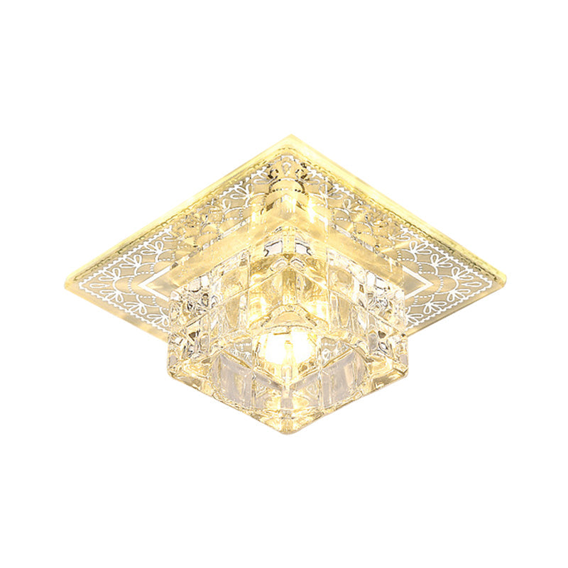 Modernist Square Ceiling Mounted Light LED Clear Crystal Block Flushmount Lighting in White/Warm Light Clearhalo 'Ceiling Lights' 'Close To Ceiling Lights' 'Close to ceiling' 'Flush mount' Lighting' 812216