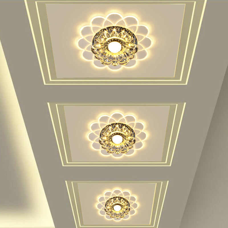 Clear Crystal Flower Flush Mount Lighting Fixture Simple LED Corridor Ceiling Flush in Warm/Multi Color Light Clear Warm Clearhalo 'Ceiling Lights' 'Close To Ceiling Lights' 'Close to ceiling' 'Flush mount' Lighting' 812218