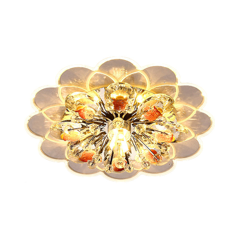LED Ceiling Lighting Modernism Floral Beveled Crystal Flush Mount in Red for Porch, Pink/White/Warm Light Red Warm Clearhalo 'Ceiling Lights' 'Close To Ceiling Lights' 'Close to ceiling' 'Flush mount' Lighting' 812231