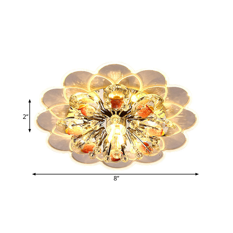 LED Ceiling Lighting Modernism Floral Beveled Crystal Flush Mount in Red for Porch, Pink/White/Warm Light Clearhalo 'Ceiling Lights' 'Close To Ceiling Lights' 'Close to ceiling' 'Flush mount' Lighting' 812233