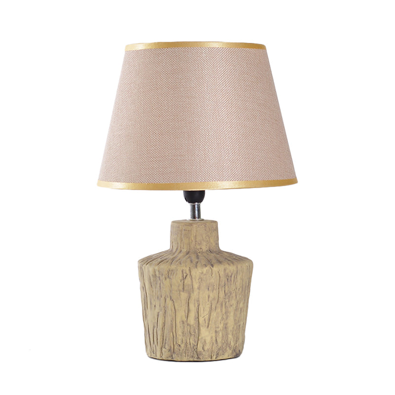 Grey/Yellow Finish Jar-Shape Night Table Light Modern 1 Head Ceramics Night Lamp with Barrel Fabric Shade Clearhalo 'Lamps' 'Table Lamps' Lighting' 813553