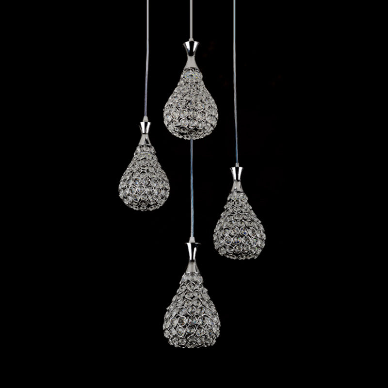 Crystal Teardrop Multi Pendant Light Contemporary 4 Bulbs Dining Room Suspension Lamp in Chrome/Gold Clearhalo 'Ceiling Lights' 'Modern Pendants' 'Modern' 'Pendant Lights' 'Pendants' Lighting' 813605