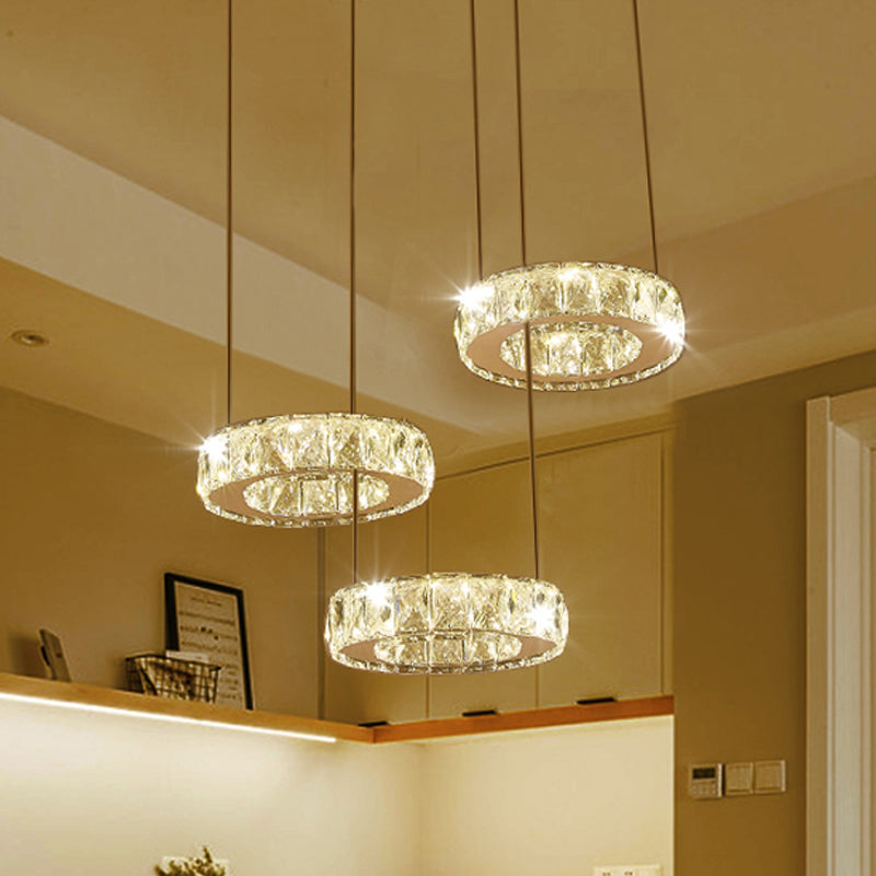 3/5-Bulb Clear Crystal Multiple Lamp Pendant Modern Bronze Ring Dining Room LED Hanging Ceiling Light Clearhalo 'Ceiling Lights' 'Modern Pendants' 'Modern' 'Pendant Lights' 'Pendants' Lighting' 813628