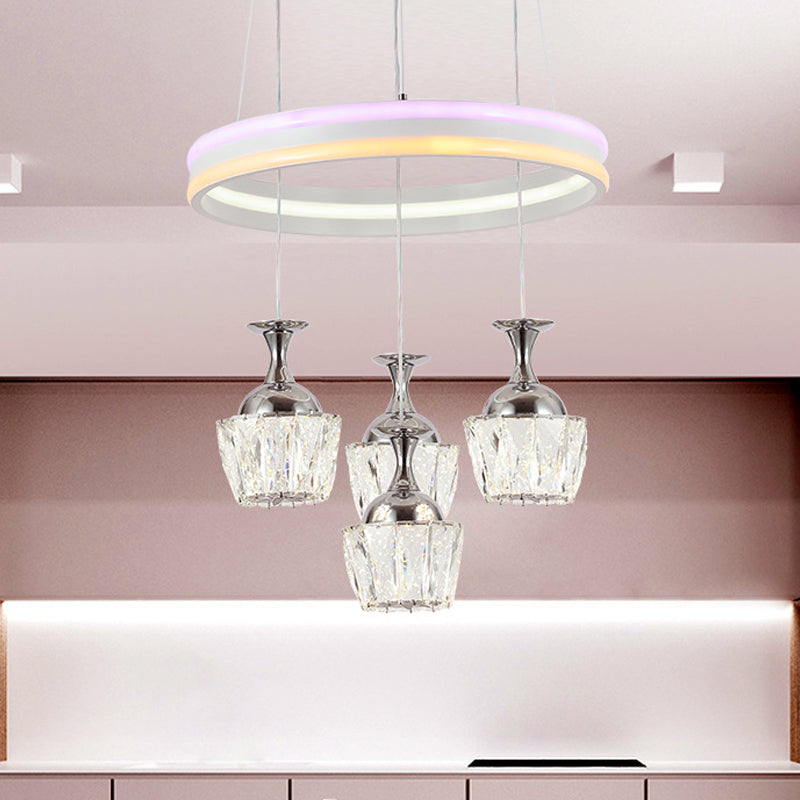 LED Cluster Pendant Simple Living Room Hoop Design Ceiling Lamp with Wine Glass Clear Faceted Crystal Shade Clear Clearhalo 'Ceiling Lights' 'Modern Pendants' 'Modern' 'Pendant Lights' 'Pendants' Lighting' 813641