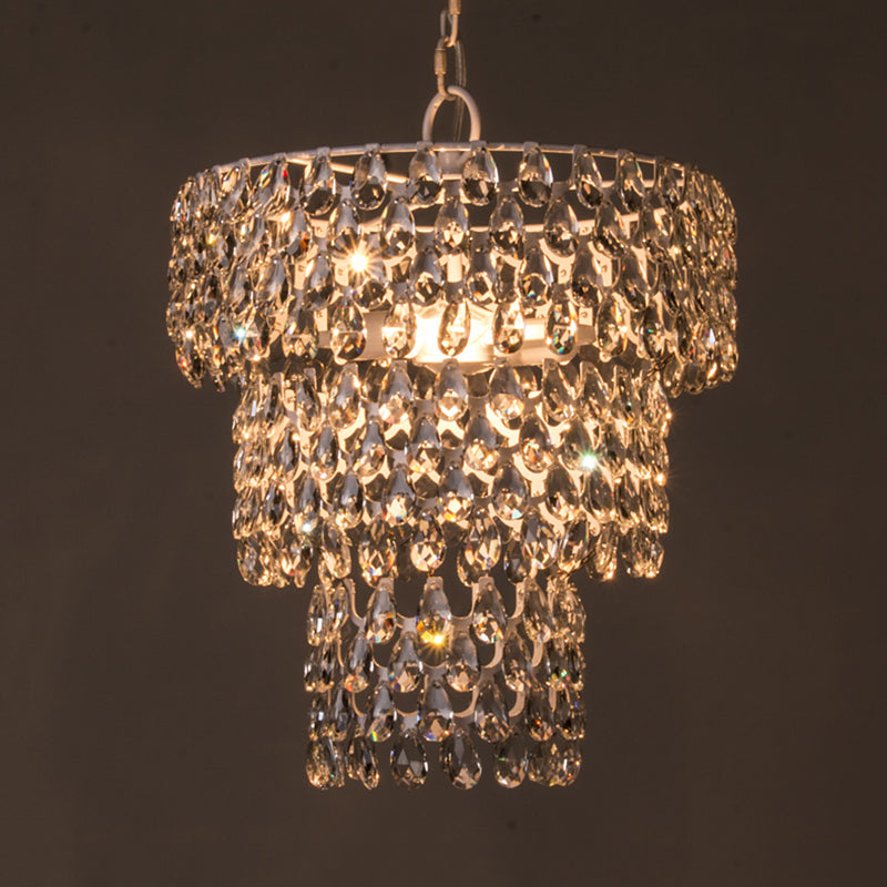 1 Light Hanging Pendant Light Minimal Tiered Round Clear Crystal Embedded Suspension Lighting Clearhalo 'Ceiling Lights' 'Modern Pendants' 'Modern' 'Pendant Lights' 'Pendants' Lighting' 813647