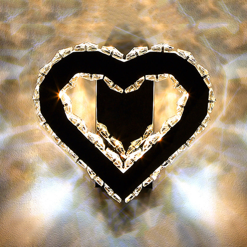 LED Loving Heart Wall Hanging Light Modernism Black Faceted Crystal Wall Lighting Ideas for Bedroom Clearhalo 'Modern wall lights' 'Modern' 'Wall Lamps & Sconces' 'Wall Lights' Lighting' 813722