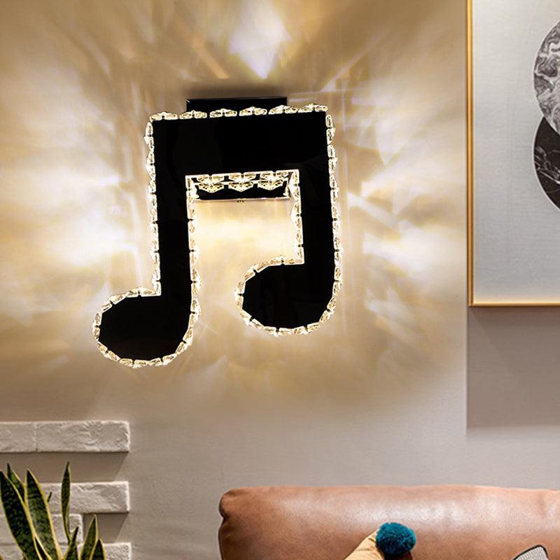 LED Wall Mounted Lamp Minimalist Music Noted Shaped Faceted Crystal Wall Lighting Fixture in Black Chrome Clearhalo 'Modern wall lights' 'Modern' 'Wall Lamps & Sconces' 'Wall Lights' Lighting' 813728