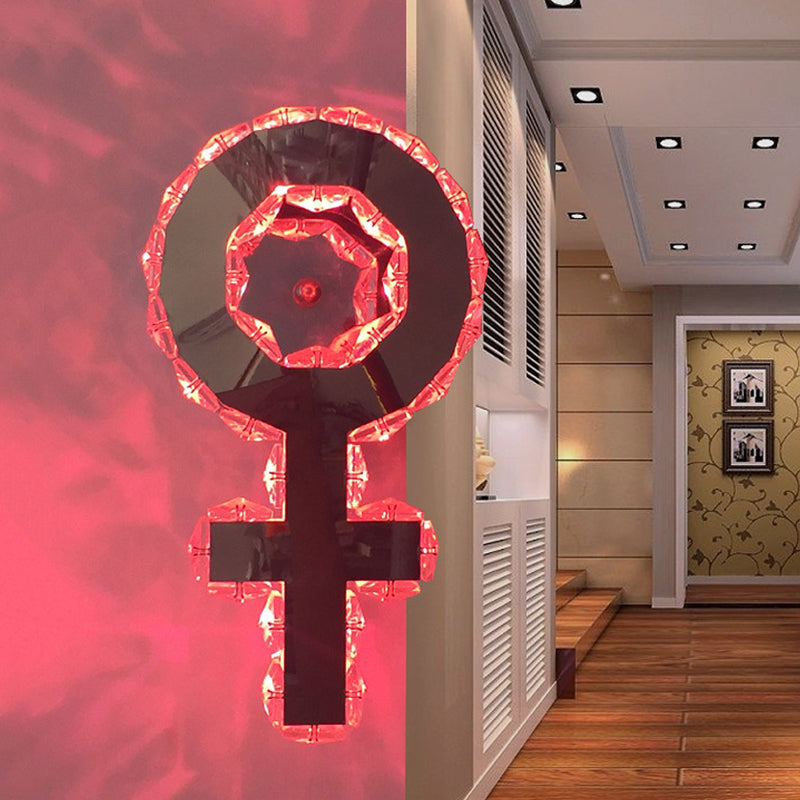 Nickel Girl Logo Wall Mount Lighting Modernist Style Beveled Crystal LED Bedroom Sconce Light Nickel Clearhalo 'Modern wall lights' 'Modern' 'Wall Lamps & Sconces' 'Wall Lights' Lighting' 813732