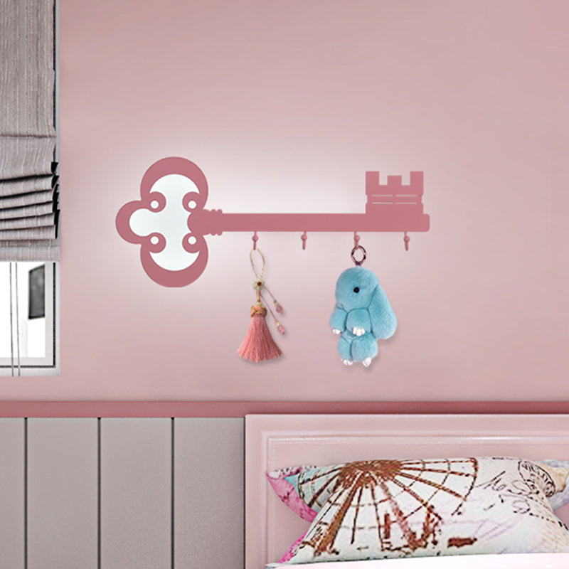 Key Bedroom Sconce Lamp Metal Led Cartoon Wall Mounted Lighting in Black/White/Pink with Hook Pink Clearhalo 'Wall Lamps & Sconces' 'Wall Lights' Lighting' 813768