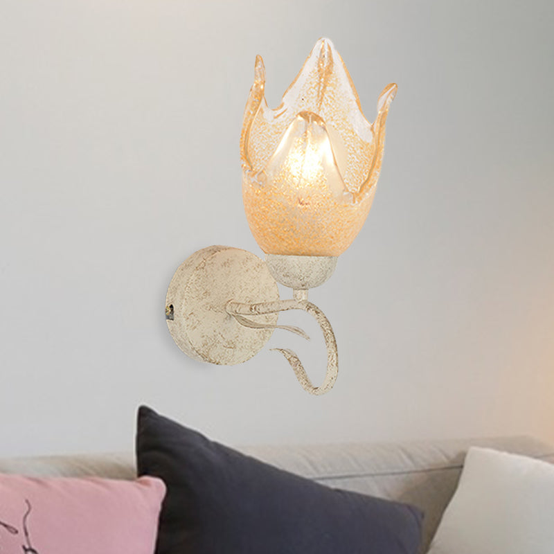 White Floral Wall Sconce Light Traditionalism Frosted Glass 1 Head Living Room Wall Lighting Clearhalo 'Wall Lamps & Sconces' 'Wall Lights' Lighting' 813862