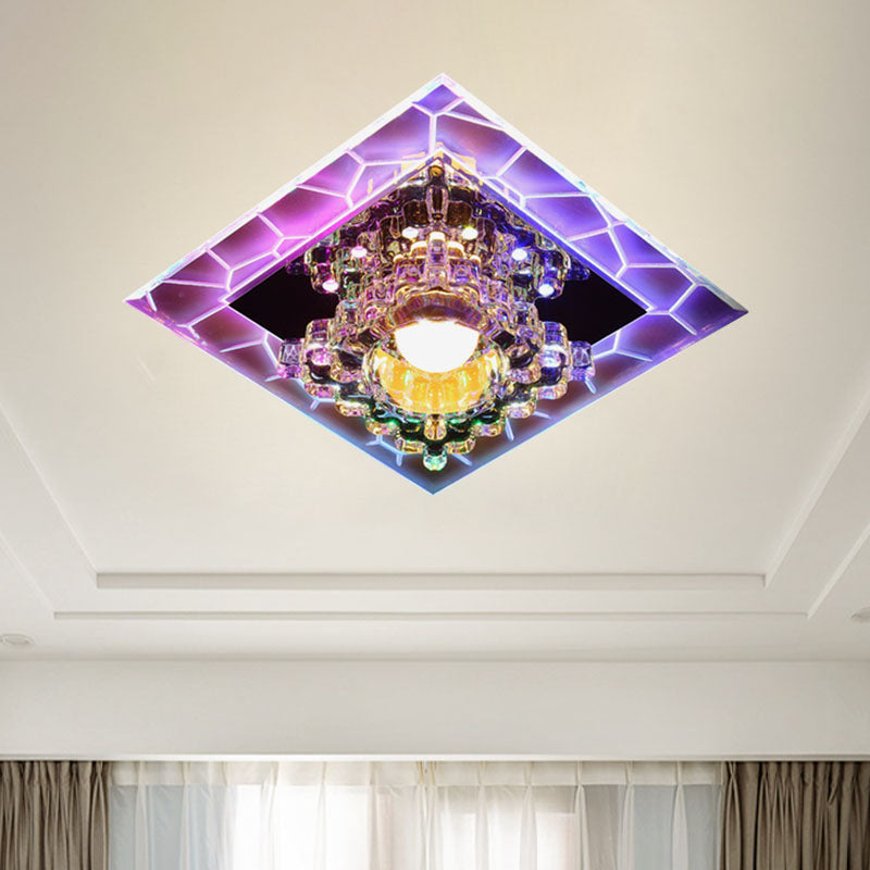 LED Ceiling Light Flush Mount Contemporary Corridor Flushmount with Flower Clear Crystal Shade, White/Multi Color Light Clear Clearhalo 'Ceiling Lights' 'Close To Ceiling Lights' 'Close to ceiling' 'Flush mount' Lighting' 814015