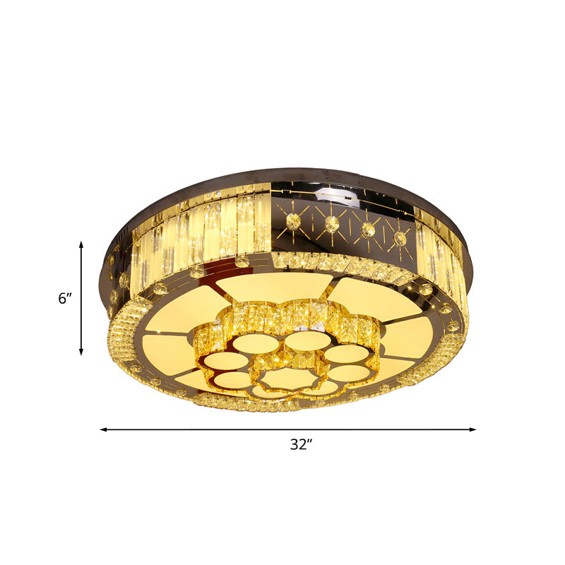 LED Drum Shade Flush Mount Lamp Modern Style Chrome Crystal Block Ceiling Fixture for Living Room with Bloom Design Clearhalo 'Ceiling Lights' 'Close To Ceiling Lights' 'Close to ceiling' 'Flush mount' Lighting' 814229