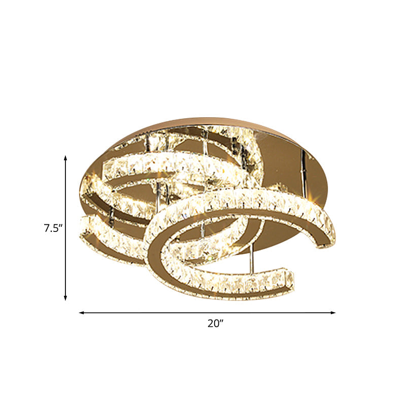 LED Flush Mount Light Simple Double-C Shaped Beveled K9 Crystal Ceiling Lighting in Chrome Clearhalo 'Ceiling Lights' 'Close To Ceiling Lights' 'Close to ceiling' 'Flush mount' Lighting' 814237