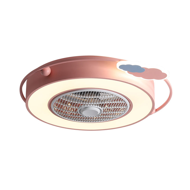Blue/Pink Box LED Ceiling Fan Kids Acrylic Bladeless Semi Flush Mount Light Fixture with Round/Loving Heart/Cloud Ornament, 23.5" Width Clearhalo 'Ceiling Fans with Lights' 'Ceiling Fans' 'Kids Ceiling Fans' 'Kids' Lighting' 814439