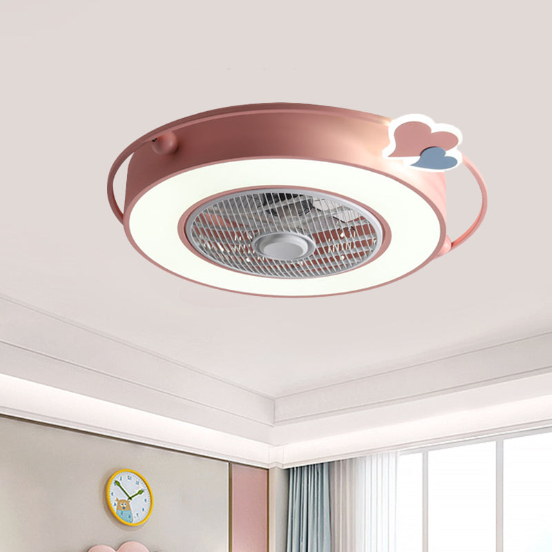 Blue/Pink Box LED Ceiling Fan Kids Acrylic Bladeless Semi Flush Mount Light Fixture with Round/Loving Heart/Cloud Ornament, 23.5" Width Pink Loving Heart Clearhalo 'Ceiling Fans with Lights' 'Ceiling Fans' 'Kids Ceiling Fans' 'Kids' Lighting' 814441
