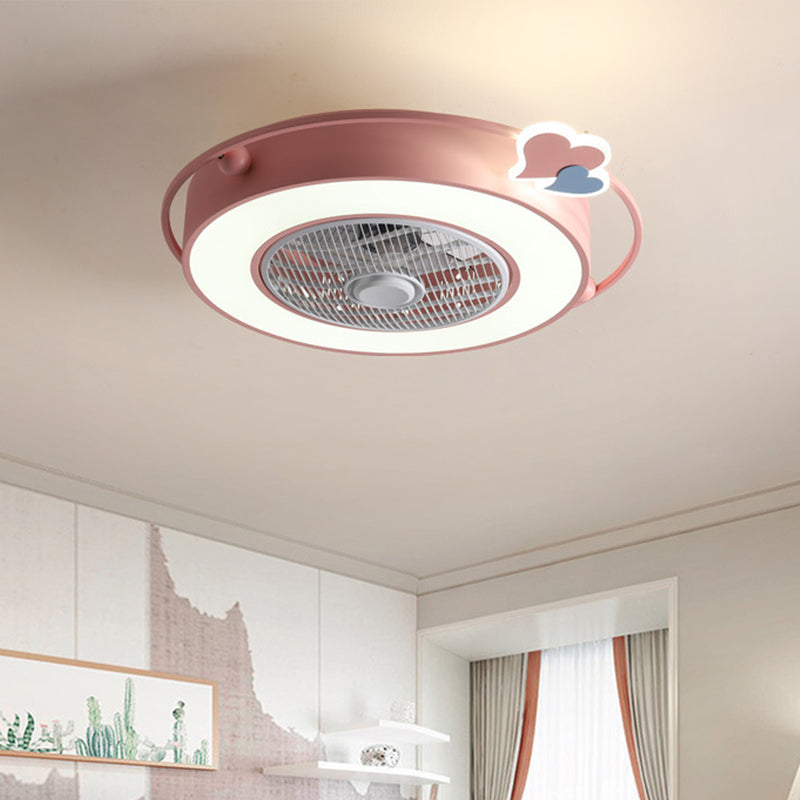 Blue/Pink Box LED Ceiling Fan Kids Acrylic Bladeless Semi Flush Mount Light Fixture with Round/Loving Heart/Cloud Ornament, 23.5" Width Clearhalo 'Ceiling Fans with Lights' 'Ceiling Fans' 'Kids Ceiling Fans' 'Kids' Lighting' 814442