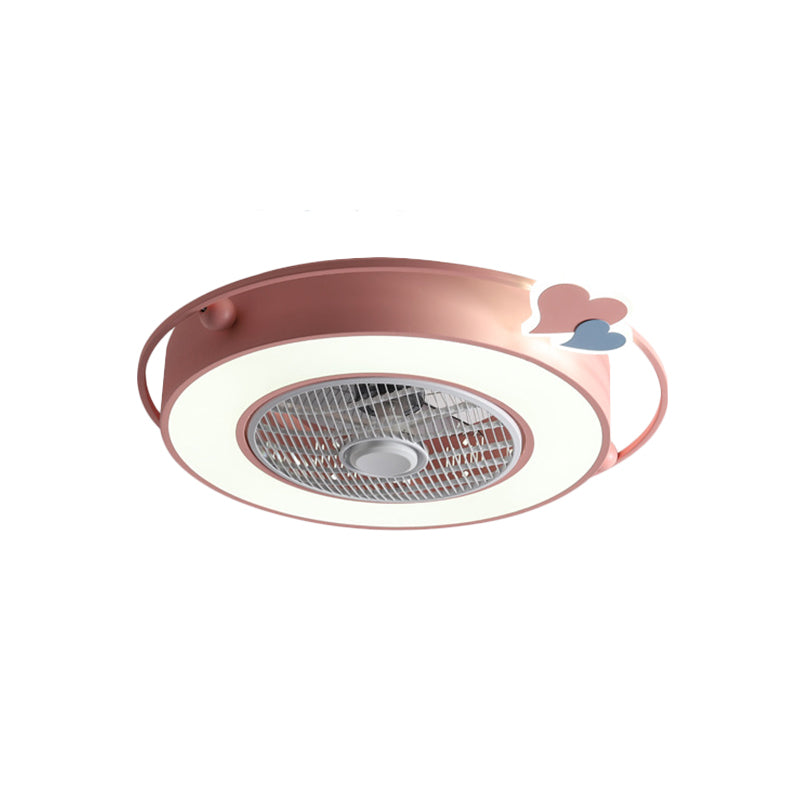 Blue/Pink Box LED Ceiling Fan Kids Acrylic Bladeless Semi Flush Mount Light Fixture with Round/Loving Heart/Cloud Ornament, 23.5" Width Clearhalo 'Ceiling Fans with Lights' 'Ceiling Fans' 'Kids Ceiling Fans' 'Kids' Lighting' 814443
