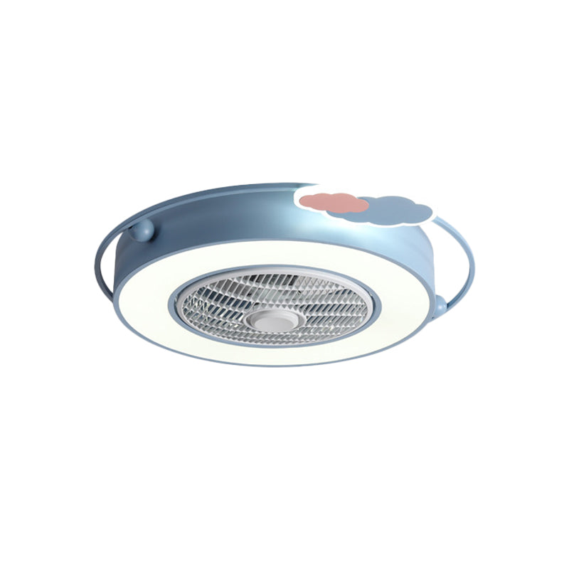 Blue/Pink Box LED Ceiling Fan Kids Acrylic Bladeless Semi Flush Mount Light Fixture with Round/Loving Heart/Cloud Ornament, 23.5" Width Clearhalo 'Ceiling Fans with Lights' 'Ceiling Fans' 'Kids Ceiling Fans' 'Kids' Lighting' 814451