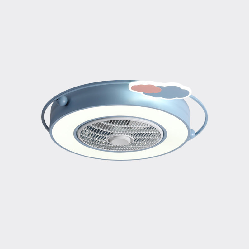 Blue/Pink Box LED Ceiling Fan Kids Acrylic Bladeless Semi Flush Mount Light Fixture with Round/Loving Heart/Cloud Ornament, 23.5" Width Clearhalo 'Ceiling Fans with Lights' 'Ceiling Fans' 'Kids Ceiling Fans' 'Kids' Lighting' 814452