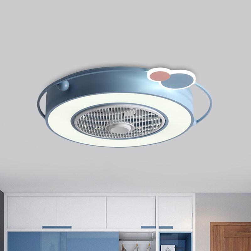 Blue/Pink Box LED Ceiling Fan Kids Acrylic Bladeless Semi Flush Mount Light Fixture with Round/Loving Heart/Cloud Ornament, 23.5" Width Blue Round Clearhalo 'Ceiling Fans with Lights' 'Ceiling Fans' 'Kids Ceiling Fans' 'Kids' Lighting' 814457