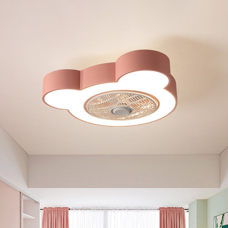 Cartoon Bear/Rabbit/Penguin Fan Lamp Acrylic Kids Room 23" Wide LED Close to Ceiling Light in Pink/Grey Clearhalo 'Ceiling Fans with Lights' 'Ceiling Fans' 'Kids Ceiling Fans' 'Kids' Lighting' 814490