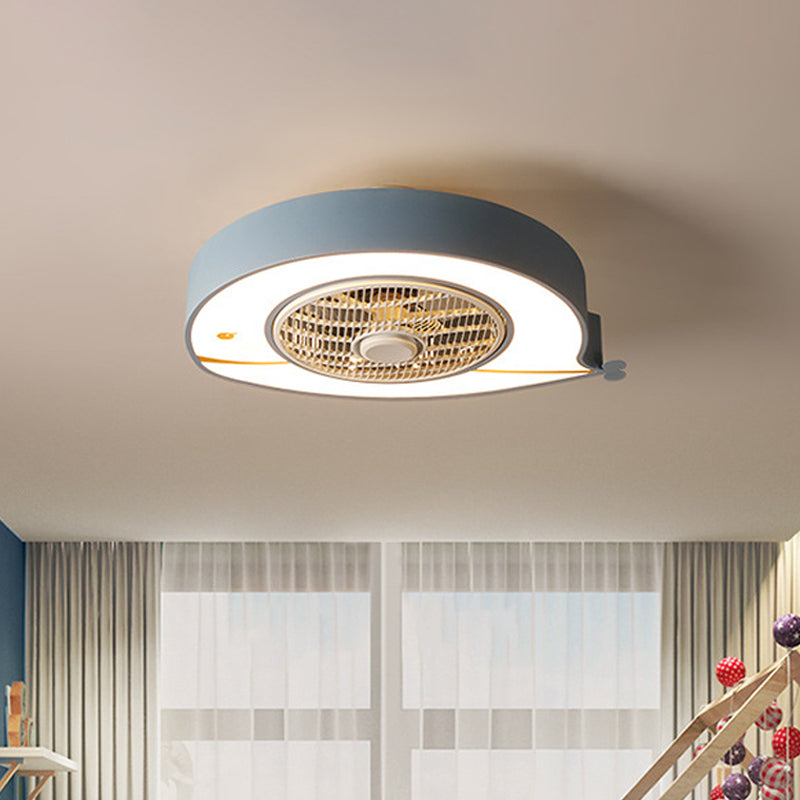 Metal Fat Fish Semi Flush Ceiling Fan Light Cartoon Pink/Blue 21.5 Inch Wide LED Semi Flushmount Lighting for Nursery Clearhalo 'Ceiling Fans with Lights' 'Ceiling Fans' 'Kids Ceiling Fans' 'Kids' Lighting' 814521