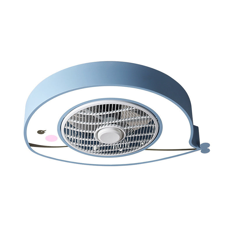 Metal Fat Fish Semi Flush Ceiling Fan Light Cartoon Pink/Blue 21.5 Inch Wide LED Semi Flushmount Lighting for Nursery Clearhalo 'Ceiling Fans with Lights' 'Ceiling Fans' 'Kids Ceiling Fans' 'Kids' Lighting' 814522