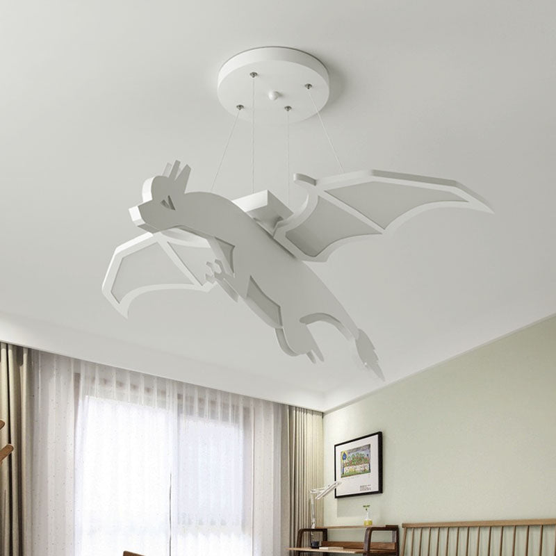 Iron Winged Dinosaur Suspension Light Kid White LED Hanging Chandelier in Warm/White Light Clearhalo 'Ceiling Lights' 'Chandeliers' Lighting' options 814596