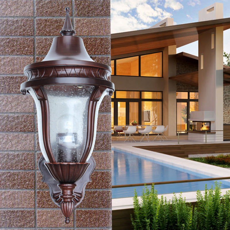 1 Bulb Clear Seedy Glass Wall Lamp Retro Rust Urn Shade Outdoor Wall Lighting Ideas Clearhalo 'Wall Lamps & Sconces' 'Wall Lights' Lighting' 814848