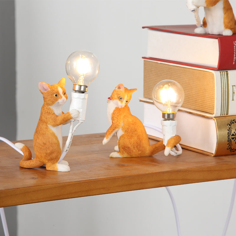 Tabby Cat Holder Table Lamp Kids Iron 1 Bulb Black/Yellow/Blue Nightstand Light with Bare Bulb Design Yellow C Clearhalo 'Lamps' 'Table Lamps' Lighting' 815318