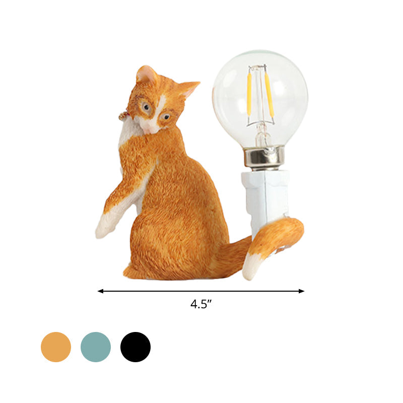 Tabby Cat Holder Table Lamp Kids Iron 1 Bulb Black/Yellow/Blue Nightstand Light with Bare Bulb Design Clearhalo 'Lamps' 'Table Lamps' Lighting' 815321